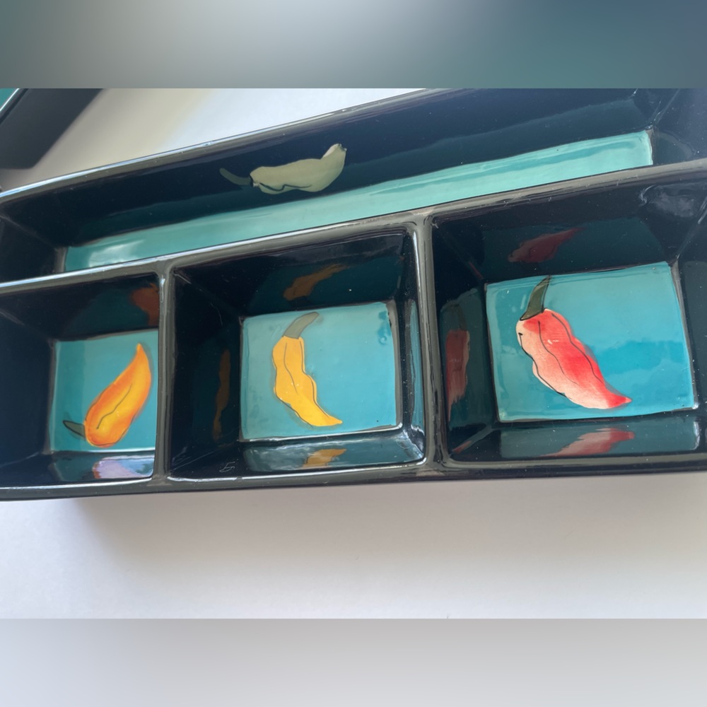 Main Ingredients Chili Condiments Tray- Set Of 2 Southwestern Colorful Fun